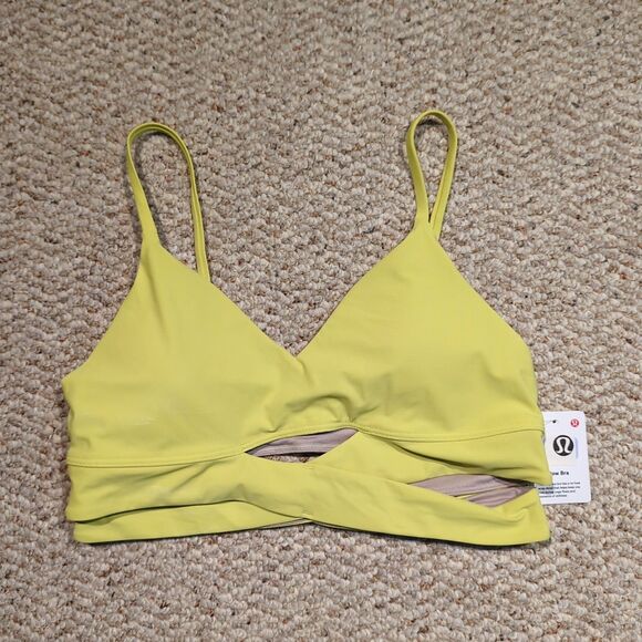 Lululemon Still Now Sports Bra Womens 8 Yellow Active Workout Athletic - Picture 1 of 5